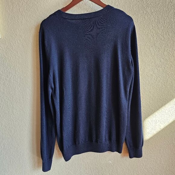 A.P.C. Stephen Navy knit argyle pullon sweater unisex size large merino wool - Picture 6 of 8
